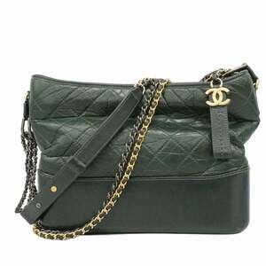 CHANEL Green Leather Shoulder Bag